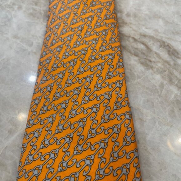 Hermes Orange Anchor Print Tie - Picture 3 of 6